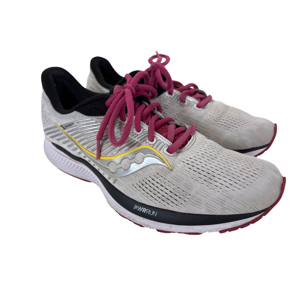 Saucony Guide 14 Womens Running Shoes Grey Pink Silver Stability Sneakers